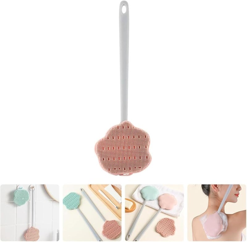 Pink Long Handle Silicone Shower Brush For Back Body Scrubbing Soft Bristles Wet Dry Skin Care - Image 3
